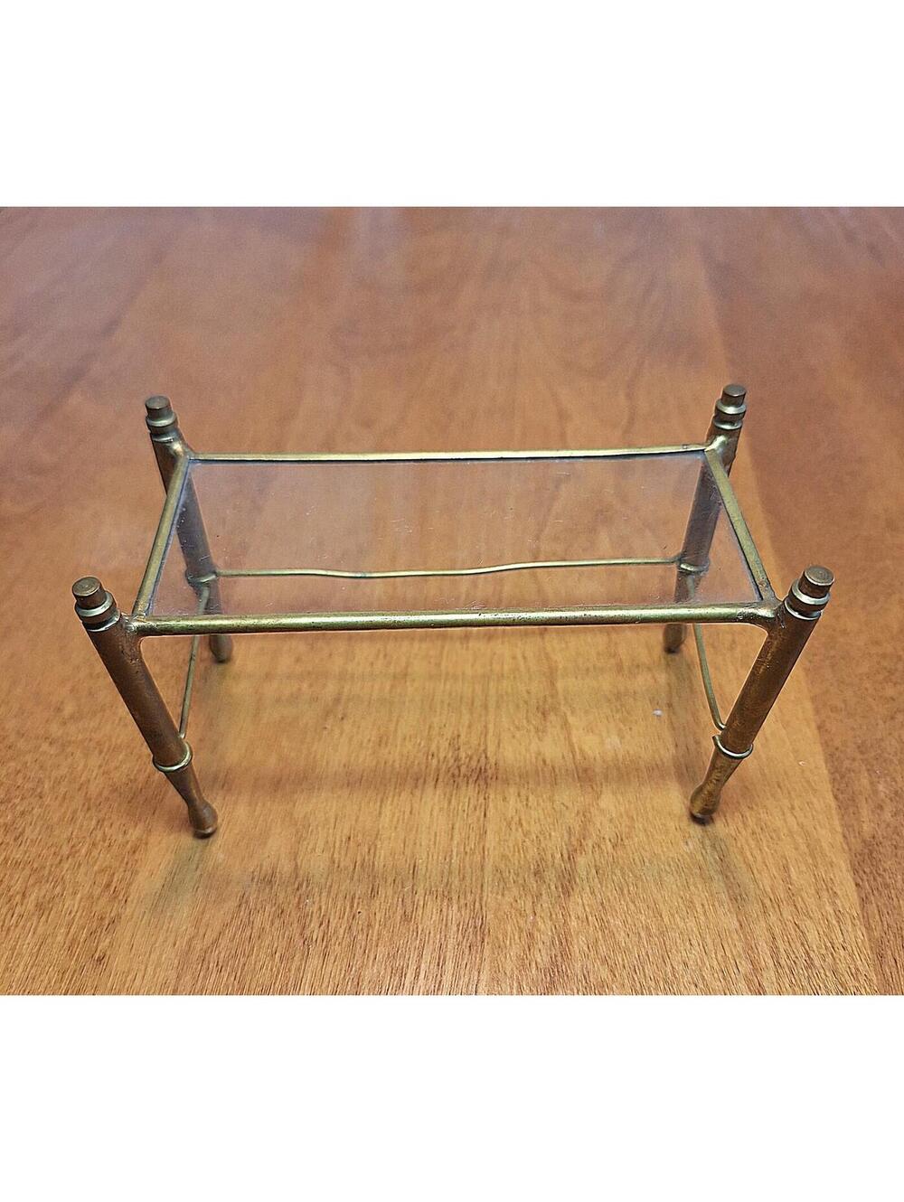 Dollhouse Miniature  Retro Glass and Brass Coffee Table Mid Century Modern 3"H